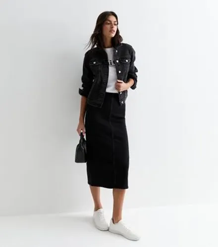 Black Denim Midi Tube Skirt New Look