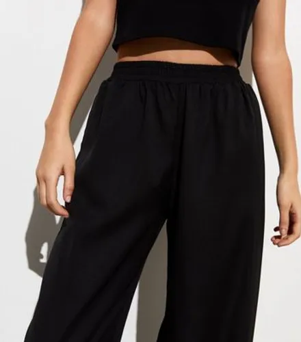 Black Elasticated Tailored Wide Leg Trousers New Look
