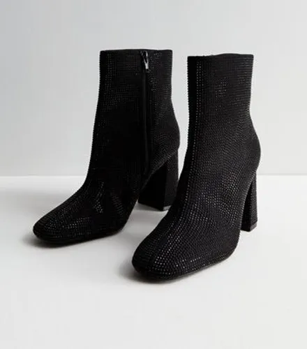 Black Embellished Block Heel Ankle Boots New Look