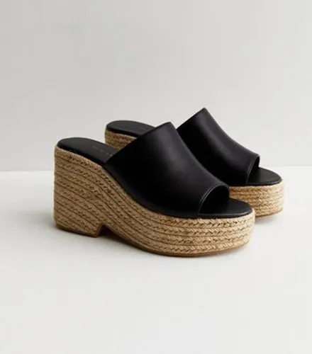 Black Espadrille Wedge Mule Sandals New Look