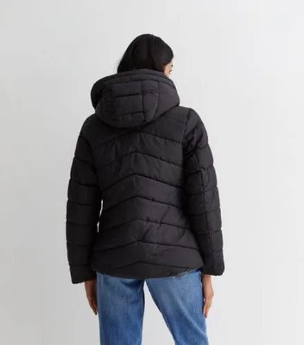Black Fitted Hooded Puffer Jacket New Look