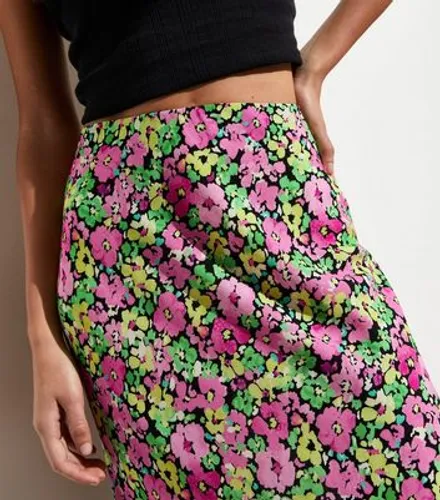 Black Floral Bias Cut Midi Skirt New Look