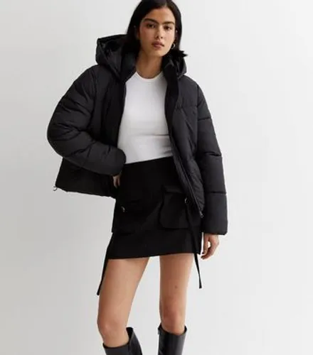 Black Hooded Puffer Jacket New Look