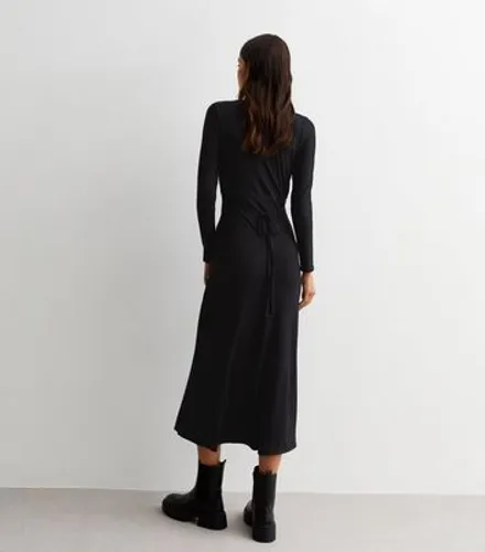 Black Jersey Lace Trim Midi Dress New Look