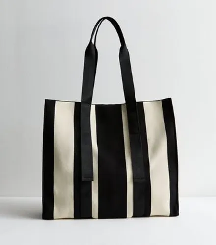 Black Knit Stripe Tote Bag New Look