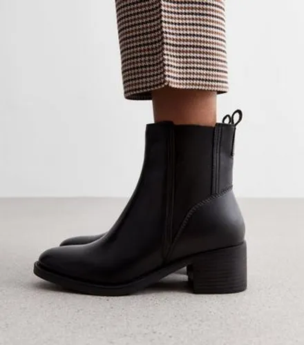 Black Leather Block Heel Chelsea Ankle Boots New Look