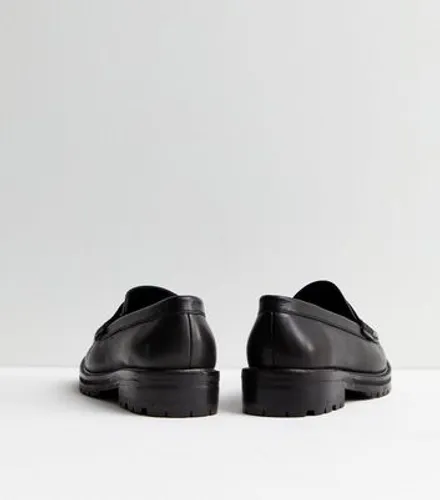 Black Leather Chunky Loafers New Look