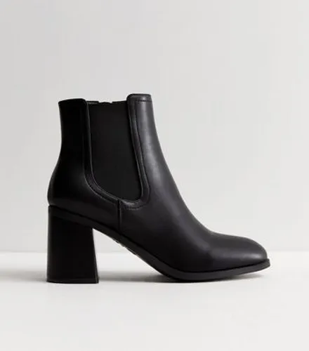 Black Leather-Look Block Heel Chelsea Boots New Look