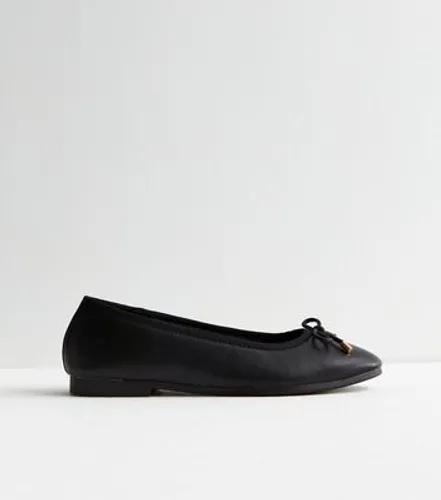 Black Leather-Look Bow Ballet Pumps New Look