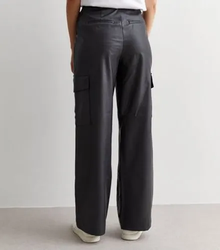 Black Leather-Look Cargo Trousers New Look