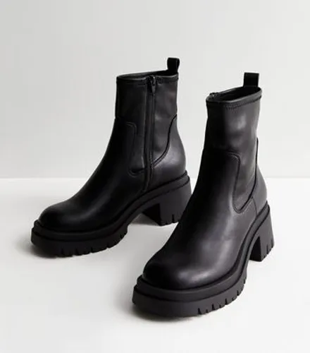 Black Leather-Look Chunky Block Heel Chelsea Boots New Look