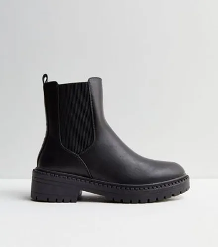 Black Leather-Look Chunky Chelsea Boots New Look Vegan