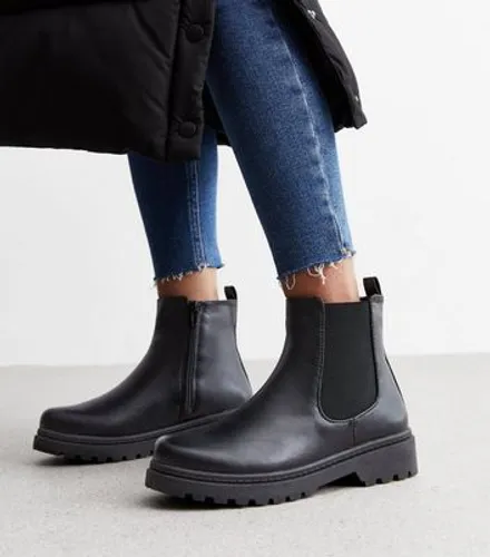 Black Leather-Look Chunky Chelsea Boots New Look