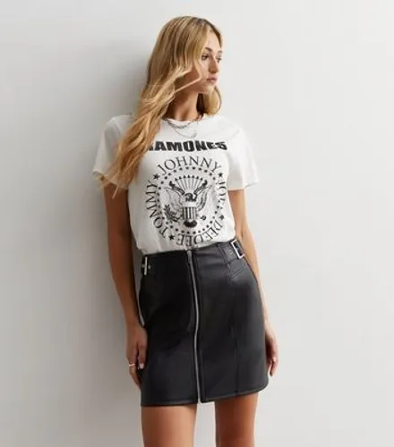Black Leather-Look Double Buckle Mini Skirt New Look