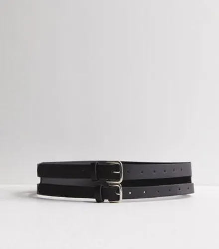Black Leather-Look Double Layered Belt New Look