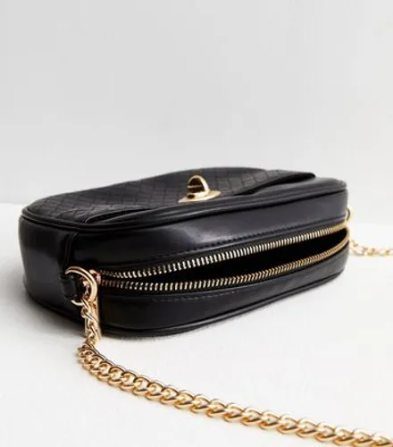 Black Leather-Look Embossed Chain Cross Body Bag New Look