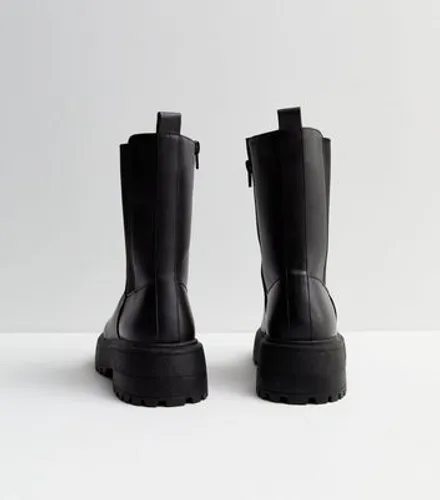 Black Leather-Look High Ankle Chelsea Boots New Look