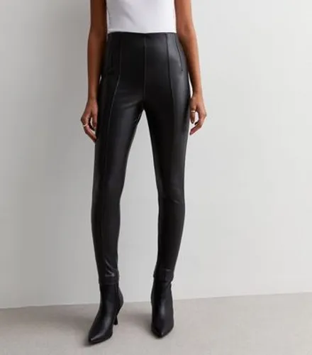 Black Leather-Look High Waist Leggings New Look