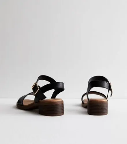 Black Leather-Look Low Block Heel Sandals New Look