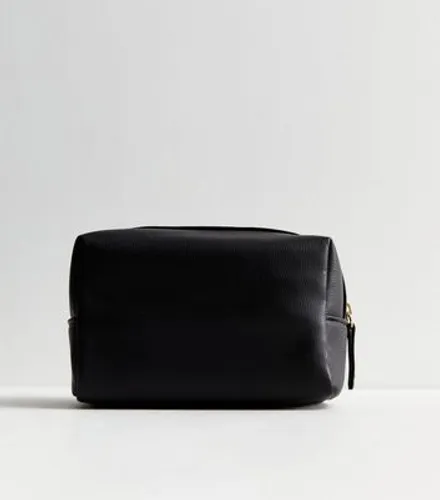 Black Leather-Look Makeup Bag New Look