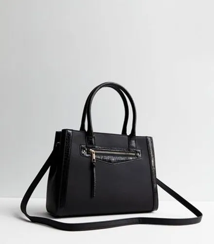 Black Leather-Look Midi Tote Bag New Look Vegan