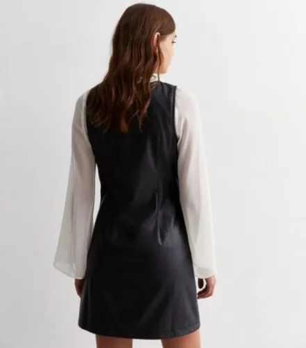 Black Leather-Look Mini Pinafore Dress New Look