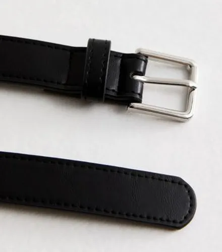 Black Leather-Look Plaited Stud Skinny Belt New Look