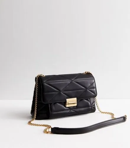 Black Leather-Look Quilted Cross Body Bag New Look Vegan