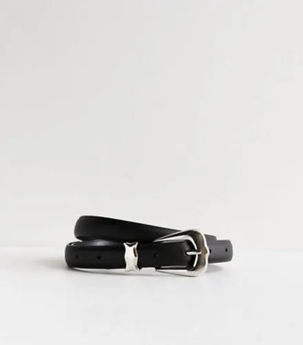 Black Leather-Look Skinny Belt New Look