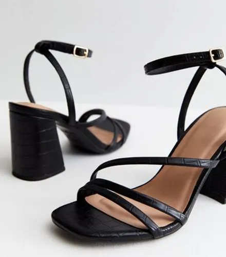 Black Leather-Look Strappy Block Heel Sandals New Look Vegan