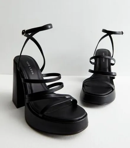 Black Leather-Look Strappy Platform Block Heel Sandals New Look