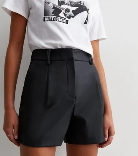 Black Leather-Look Tailored Shorts New Look