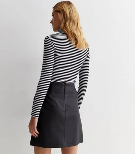 Black Leather-Look Tie Wrap Mini Skirt New Look