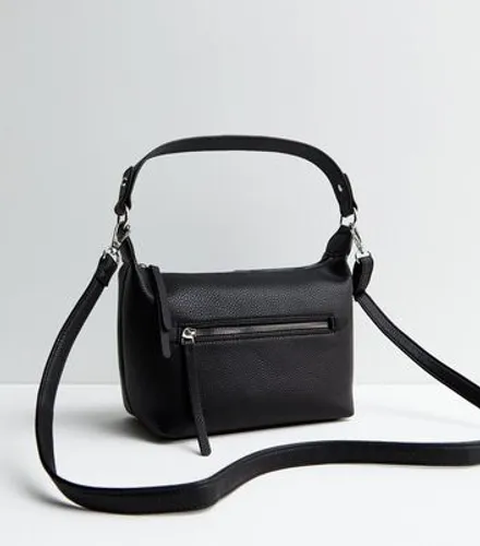 Black Leather-Look Zip Front Shoulder Bag New Look Vegan