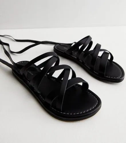 Black Leather Multi Strap Tie Sandals New Look