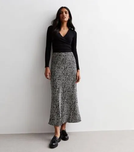 Black Mark Making Satin Bias Cut Midi Skirt New Look