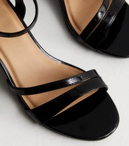 Black Patent Asymmetric Low Block Heel Sandals New Look
