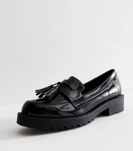 Black Patent Tassel Chunky Loafers New Look Vegan