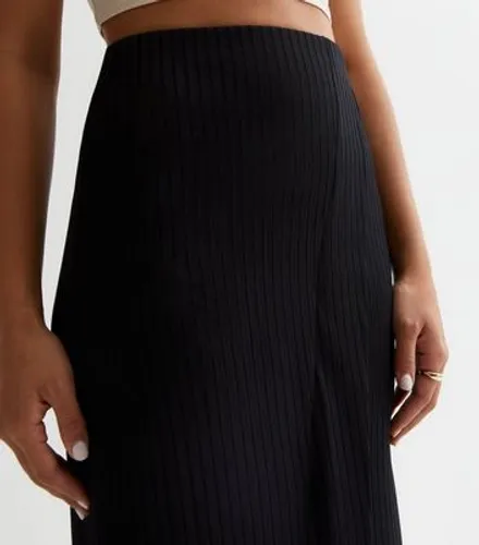 Black Ribbed Wrap Midaxi Skirt New Look