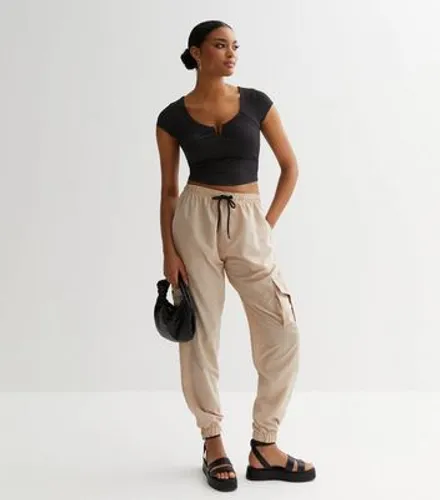 Black Ruched Notch Crop Top New Look
