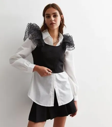 Black Ruffle Sleeve 2-in-1 Crop Top Shirt New Look