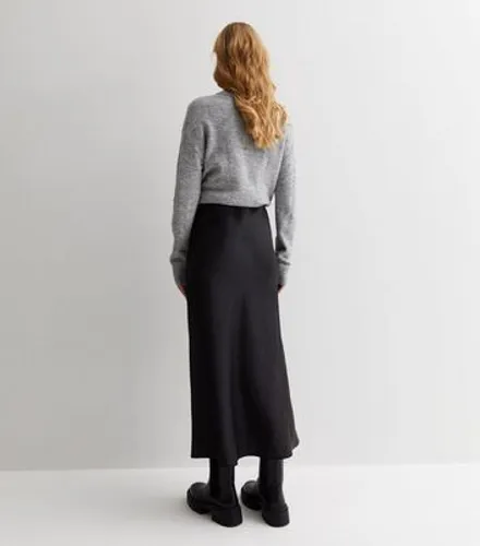 Black Satin Bias Cut Midi Skirt New Look