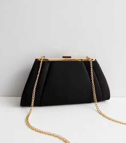Black Satin Chain Strap Clutch Bag New Look