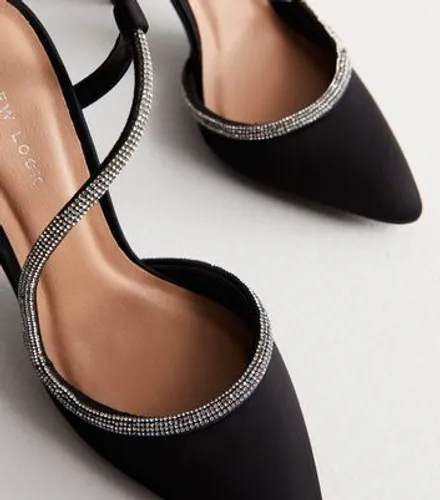 Black Satin Diamanté Embellished Stiletto Heel Court Shoes New Look Vegan