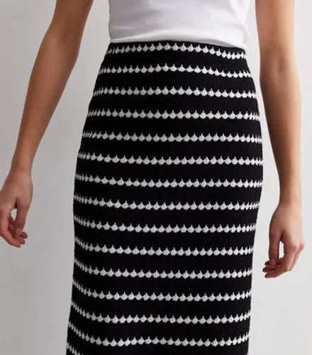 Black Stitch Stripe Split Hem Midi Skirt New Look