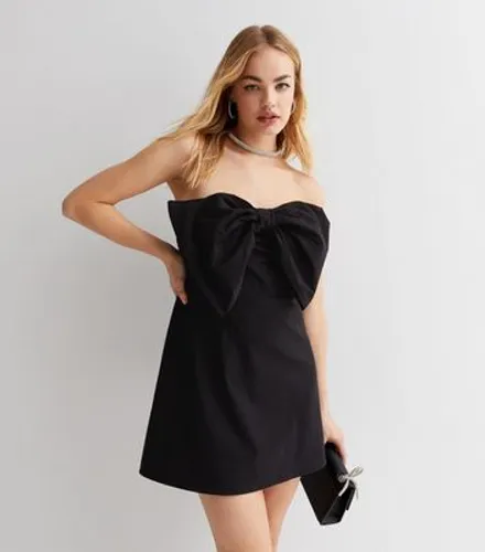 Black Strapless Statement Bow Front Mini Dress New Look