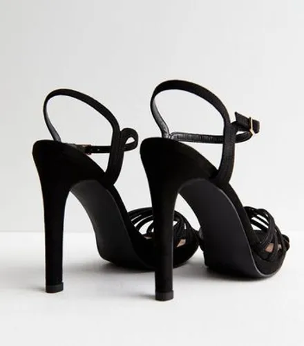 Black Suedette 2 Part Strappy Platform Stiletto Heel Sandals New Look