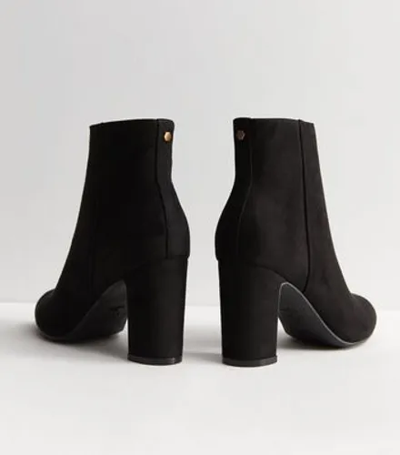 Black Suedette Block Heel Ankle Boots New Look