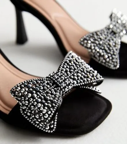 Black Suedette Diamanté Bow Stiletto Sandals New Look