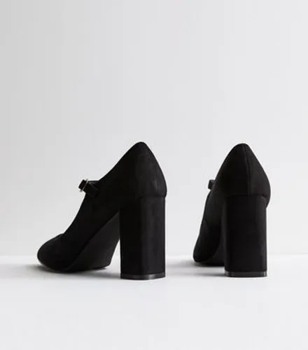 Black Suedette Mary Jane Block Heel Court Shoes New Look